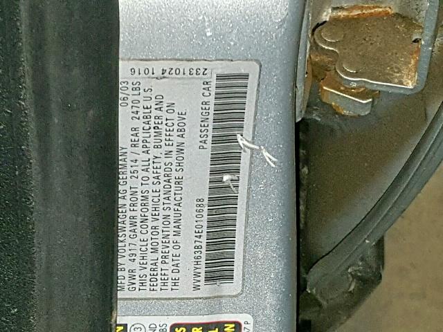 WVWYH63B74E010688 - 2004 VOLKSWAGEN PASSAT GLX 银色 照片 10