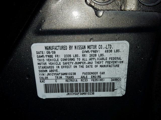 JN1CY0AP3AM910238 - 2010 INFINITI M35 BASE GRAY photo 10