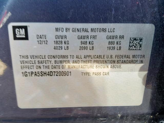 1G1PA5SH4D7200901 - 2013 CHEVROLET CRUZE LS BLUE photo 10