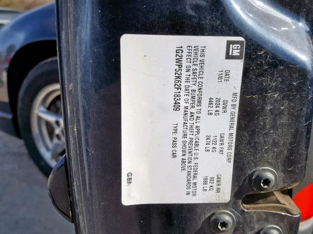 1G2WP52K62F183409 - 2002 PONTIAC GRAND PRIX BLUE photo 10