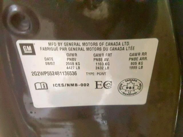 2G2WP552481136536 - 2008 PONTIAC GRAND PRIX BLACK photo 10