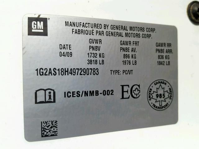 1G2AS18H497290783 - 2009 PONTIAC G5 WHITE photo 10