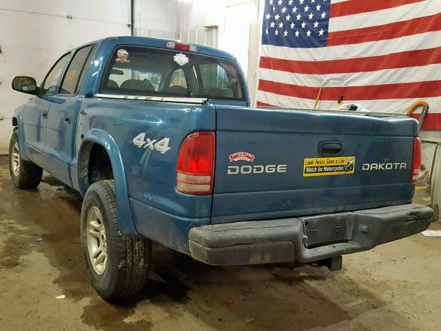 1D7HG38N23S324162 - 2003 DODGE DAKOTA QUA BLUE photo 3