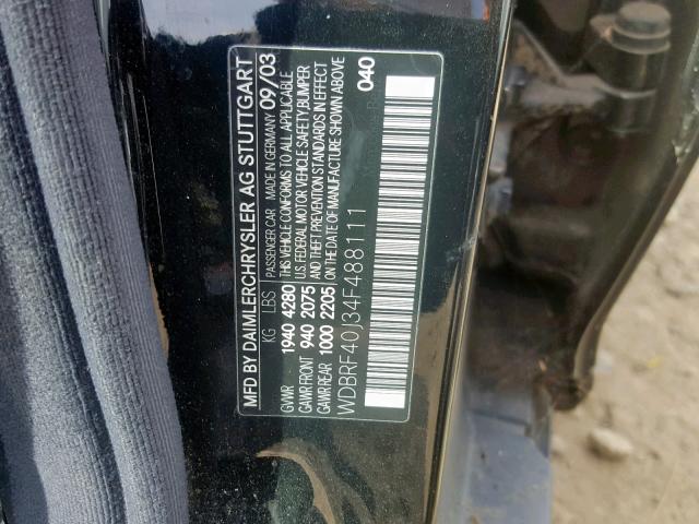 WDBRF40J34F488111 - 2004 MERCEDES-BENZ C 230K SPO BLACK photo 10