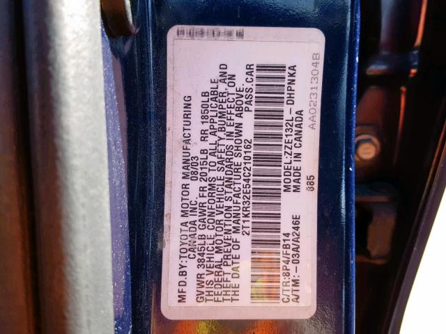 2T1KR32E54C210162 - 2004 TOYOTA MATRIX 蓝色 照片 10