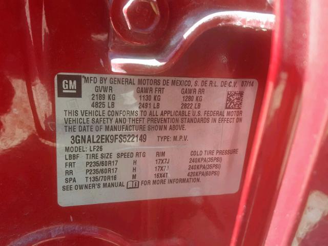 3GNAL2EK9FS522149 - 2015 CHEVROLET CAPTIVA LS 红色 照片 10