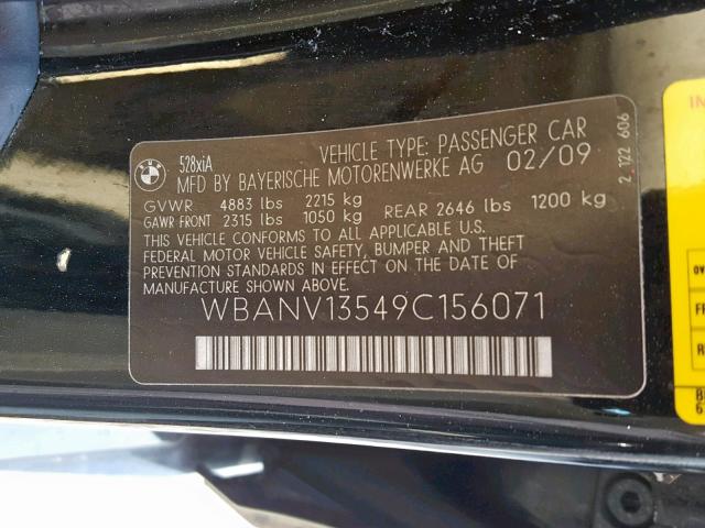 WBANV13549C156071 - 2009 BMW 528 XI BLACK photo 10