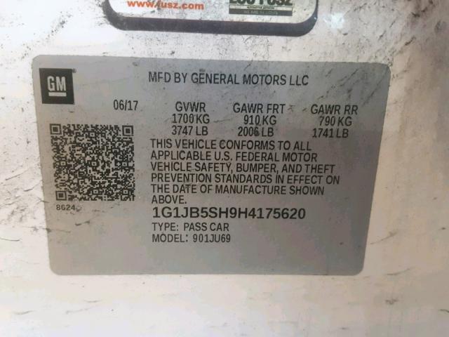 1G1JB5SH9H4175620 - 2017 CHEVROLET SONIC LS 白色 照片 10