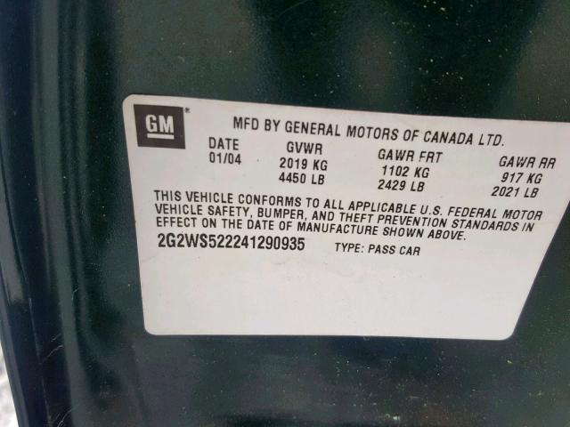 2G2WS522241290935 - 2004 PONTIAC GRAND PRIX GREEN photo 10