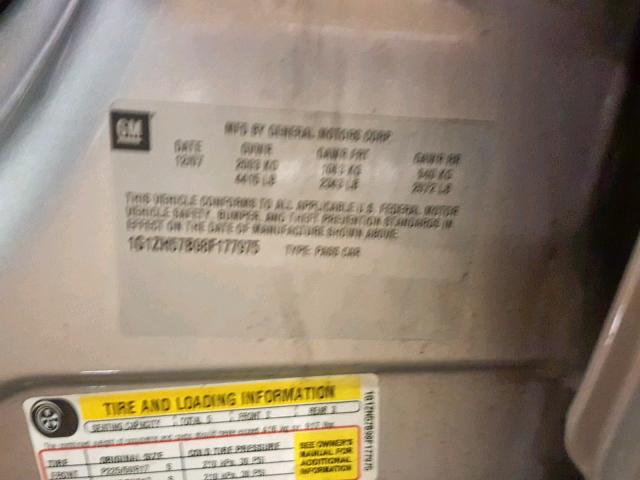 1G1ZH57B98F177975 - 2008 CHEVROLET MALIBU 1LT 银色 照片 10