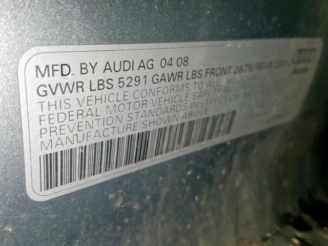 WAUDH74F08N134133 - 2008 AUDI A6 3.2 QUA GRAY photo 10