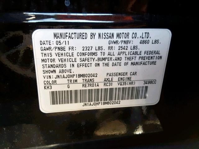 JN1AJ0HP1BM802042 - 2011 INFINITI EX35 BASE BLACK photo 10