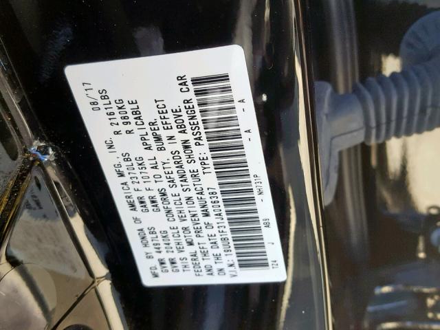 19UUB1F31JA006387 - 2018 ACURA TLX BLACK photo 10