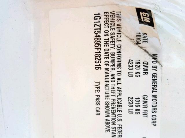 1G1ZT54895F182516 - 2005 CHEVROLET MALIBU LS WHITE photo 10