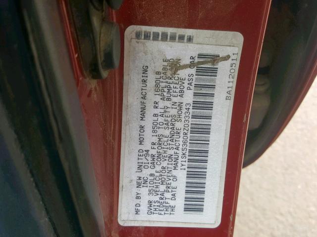 1Y1SK5360RZ033343 - 1994 GEO PRIZM BASE წითელი ფოტო 10