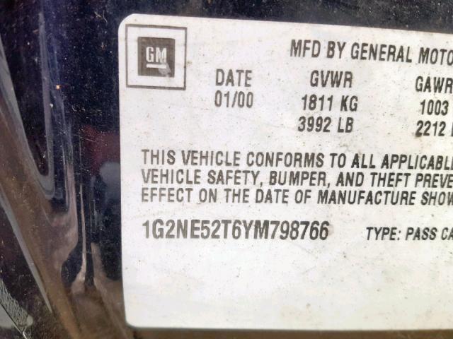 1G2NE52T6YM798766 - 2000 PONTIAC GRAND AM S BLUE photo 10
