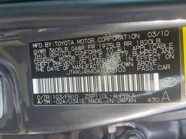 JTKKU4B40A1003103 - 2010 TOYOTA SCION XD BLACK photo 10