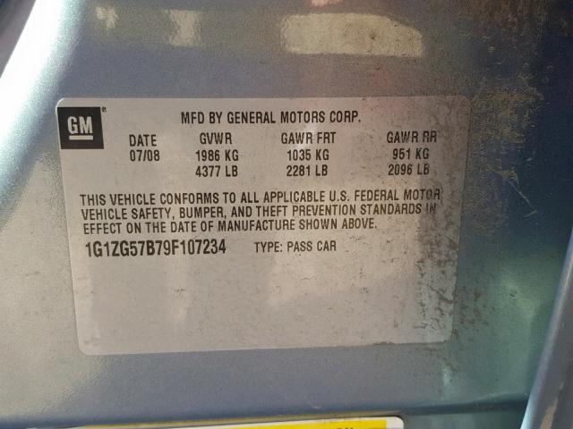 1G1ZG57B79F107234 - 2009 CHEVROLET MALIBU LS BLUE photo 10