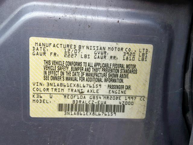 3N1AB61EX8L676159 - 2008 NISSAN SENTRA 2.0 SILVER photo 10