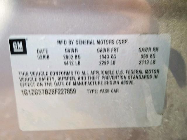 1G1ZG57B28F227859 - 2008 CHEVROLET MALIBU LS BROWN photo 10