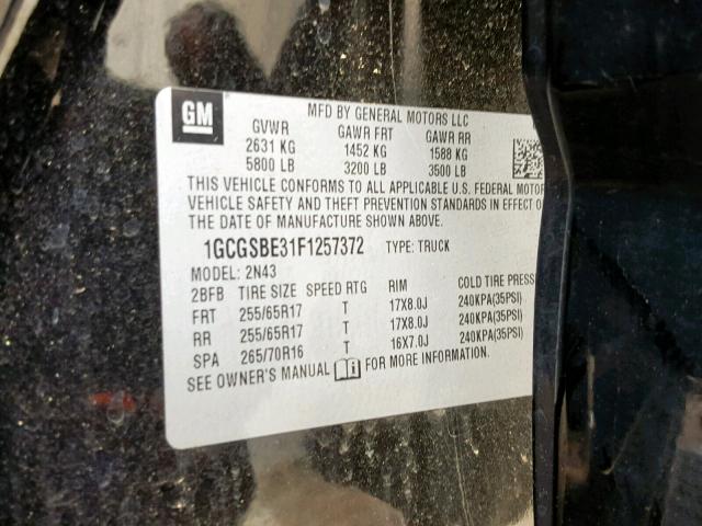 1GCGSBE31F1257372 - 2015 CHEVROLET COLORADO L BLACK photo 10