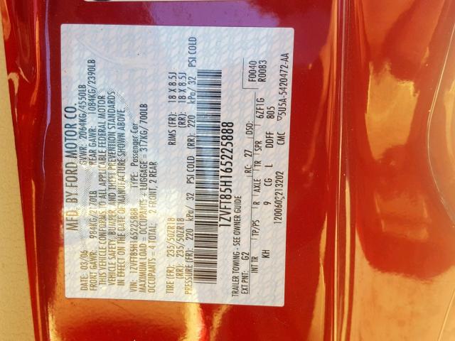 1ZVFT85H165225888 - 2006 FORD MUSTANG GT RED photo 10