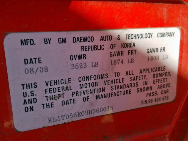 KL1TD56E09B369015 - 2009 CHEVROLET AVEO LS RED photo 10