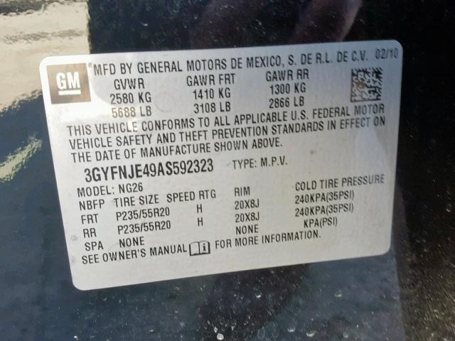 3GYFNJE49AS592323 - 2010 CADILLAC SRX PERFOR შავი ფოტო 10