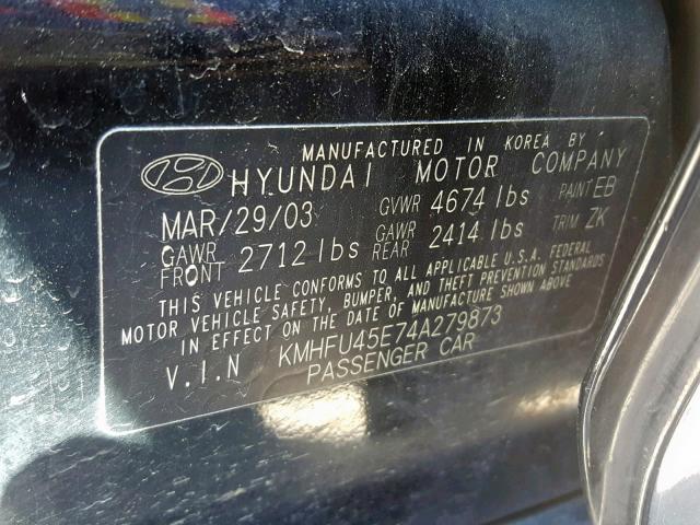 KMHFU45E74A279873 - 2004 HYUNDAI XG 350 BLACK photo 10