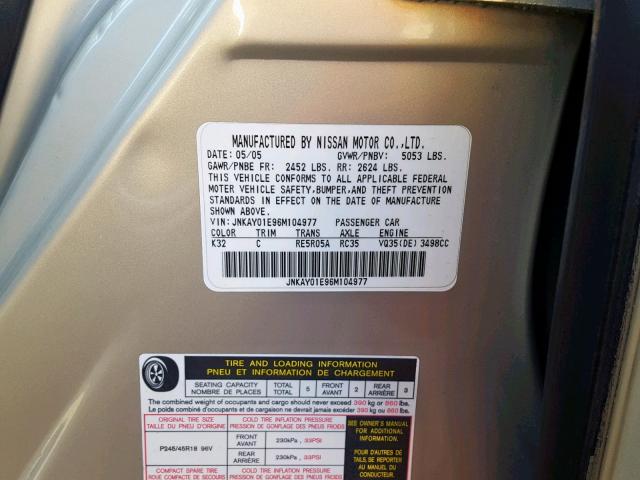 JNKAY01E96M104977 - 2006 INFINITI M35 BASE GOLD photo 10