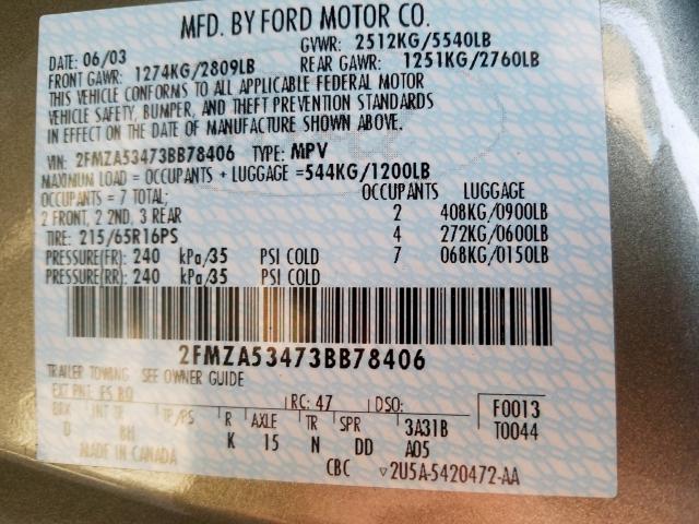 2FMZA53473BB78406 - 2003 FORD WINDSTAR SEL  photo 10