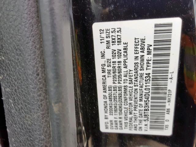 5J8TB3H54DL011534 - 2013 ACURA RDX TECHNO BLACK photo 10