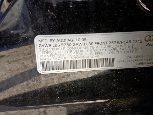 WAUDH74F86N086958 - 2006 AUDI A6 3.2 QUA BLACK photo 10