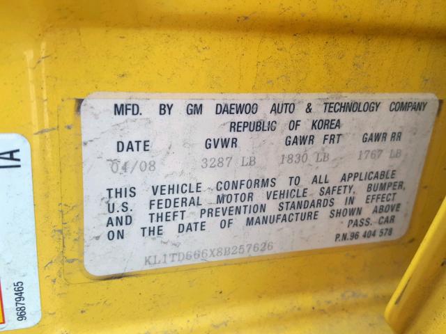 KL1TD666X8B257626 - 2008 CHEVROLET AVEO BASE Сары фото 10
