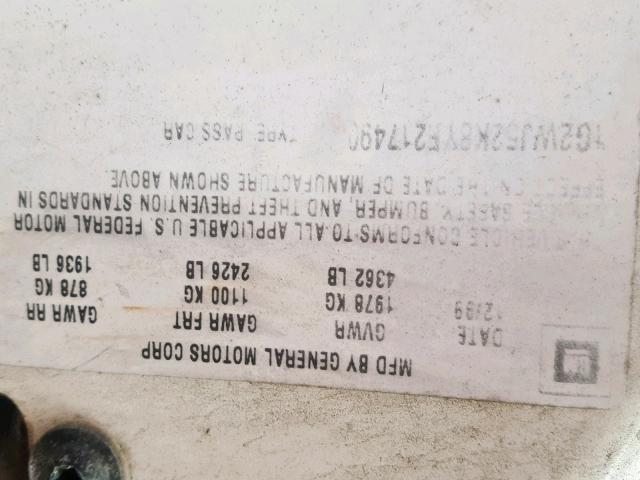 1G2WJ52K8YF217490 - 2000 PONTIAC GRAND PRIX WHITE photo 10