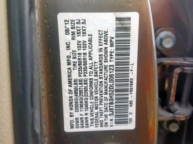 5J8TB3H52DL006123 - 2013 ACURA RDX TECHNO GRAY photo 10