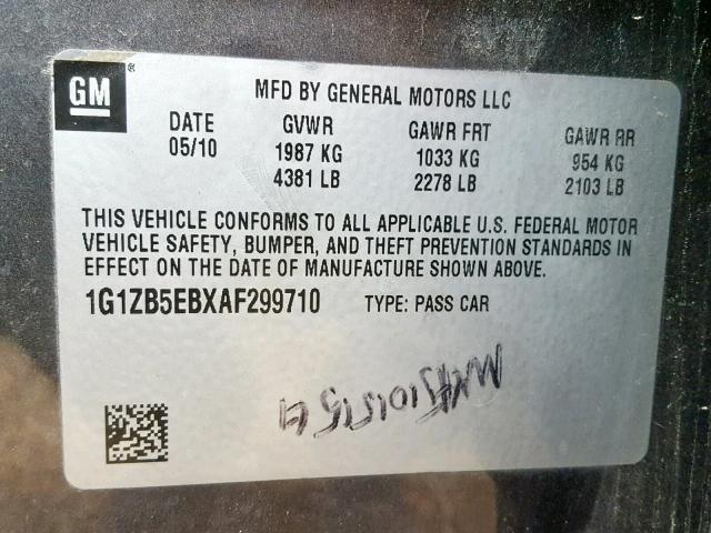 1G1ZB5EBXAF299710 - 2010 CHEVROLET MALIBU LS GRAY photo 10