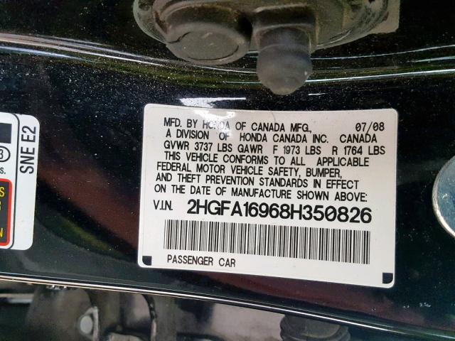 2HGFA16968H350826 - 2008 HONDA CIVIC EXL BLACK photo 10