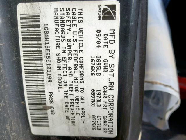 1G8AW12F65Z121199 - 2005 SATURN ION LEVEL RED photo 10