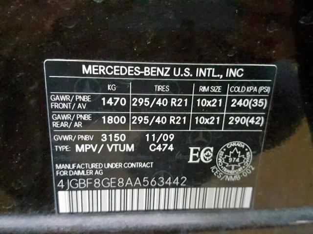 4JGBF8GE8AA563442 - 2010 MERCEDES-BENZ GL 550 4MA BLACK photo 10