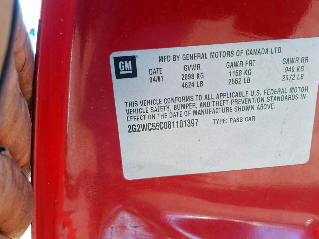 2G2WC55C081101397 - 2008 PONTIAC GRAND PRIX RED photo 10