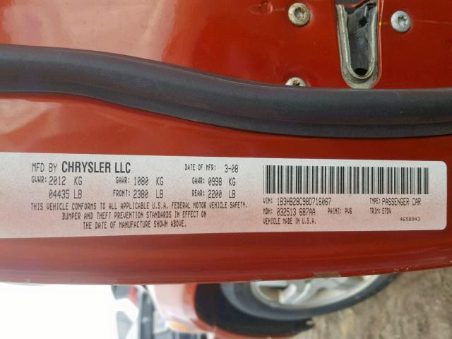 1B3HB28C98D716067 - 2008 DODGE CALIBER ORANGE photo 10