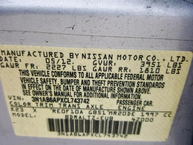 3N1AB6APXCL743742 - 2012 NISSAN SENTRA 2.0 SILVER photo 10