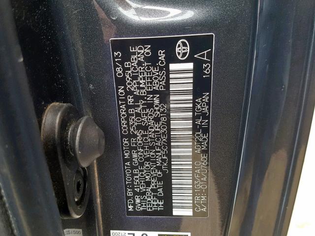 JTKJF5C7XE3078132 - 2014 TOYOTA SCION TC CHARCOAL photo 10