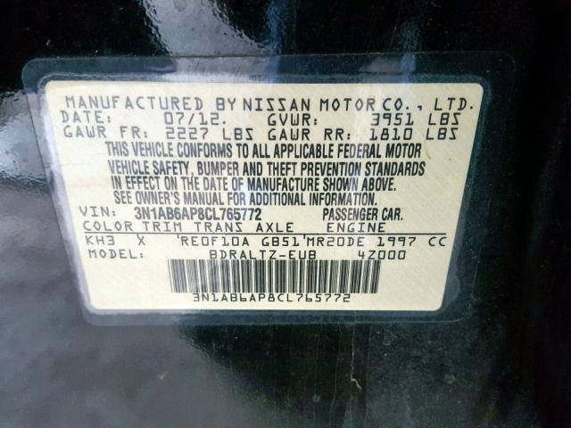 3N1AB6AP8CL765772 - 2012 NISSAN SENTRA 2.0 BLACK photo 10