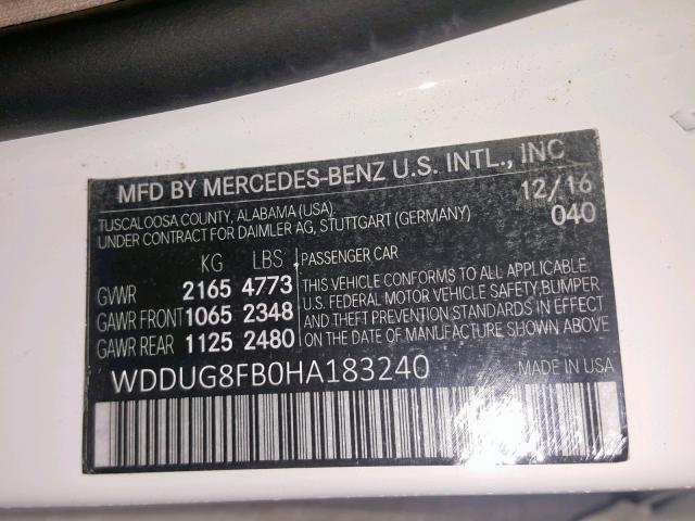 WDDUG8CB4GA216033 - 2016 MERCEDES-BENZ S 550 WHITE photo 10