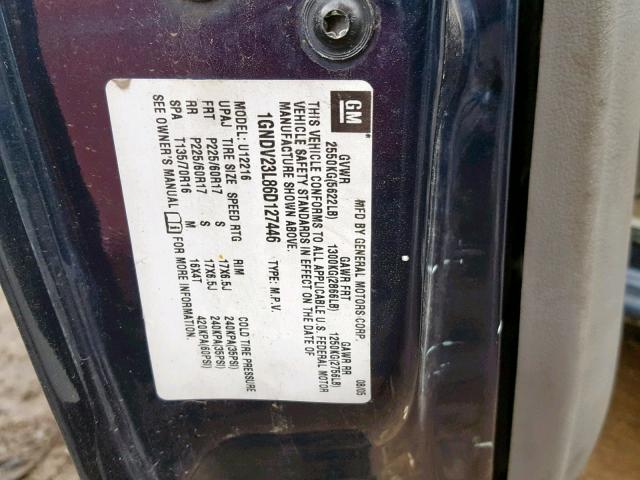 1GNDV23L86D127446 - 2006 CHEVROLET UPLANDER L ლურჯი ფოტო 10