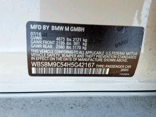 WBS8M9C54H5G42167 - 2017 BMW M3 WHITE photo 10