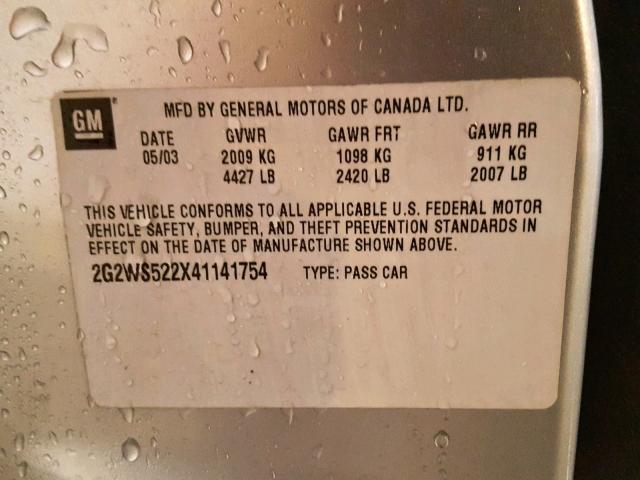 2G2WS522X41141754 - 2004 PONTIAC GRAND PRIX SILVER photo 10