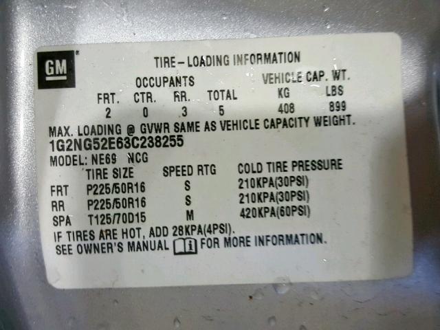 1G2NG52E63C238255 - 2003 PONTIAC GRAND AM S SILVER photo 10